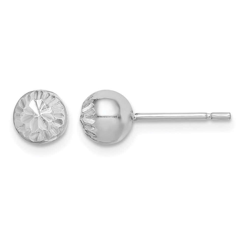 Sterling Silver Rhod-plated Diamond Cut 6mm Ball Post Earrings