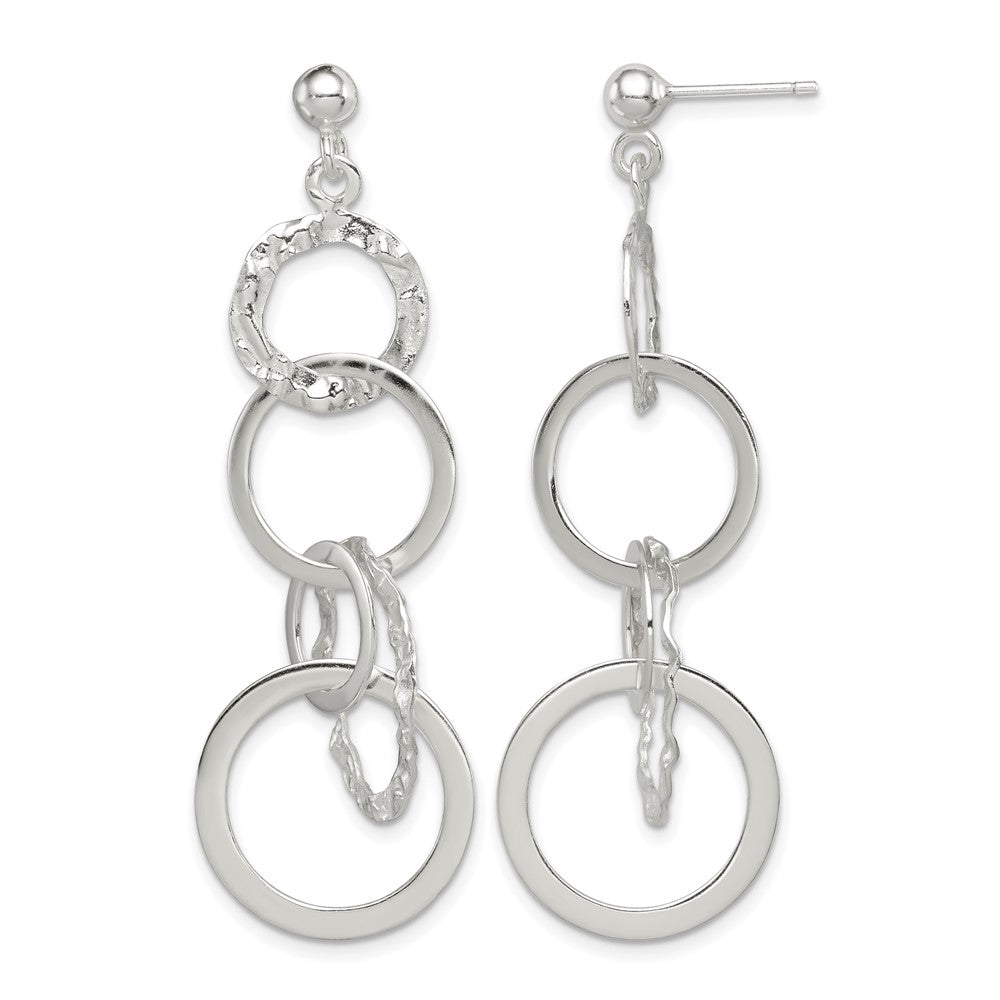 Sterling Silver Polished and Hammered Circles Post Dangle Earrings