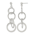 Sterling Silver Polished and Hammered Circles Post Dangle Earrings