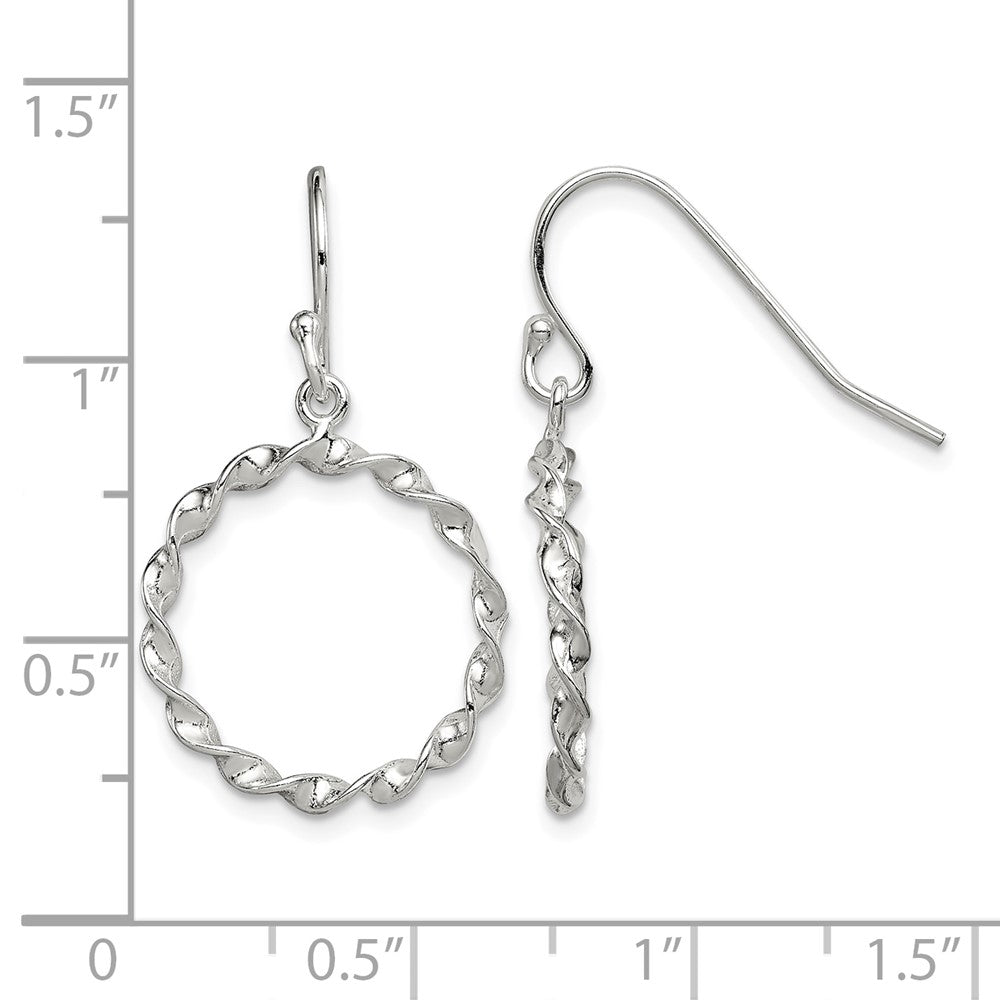 Sterling Silver Polished & Twisted Circle Dangle Shepherd Hook Earrings