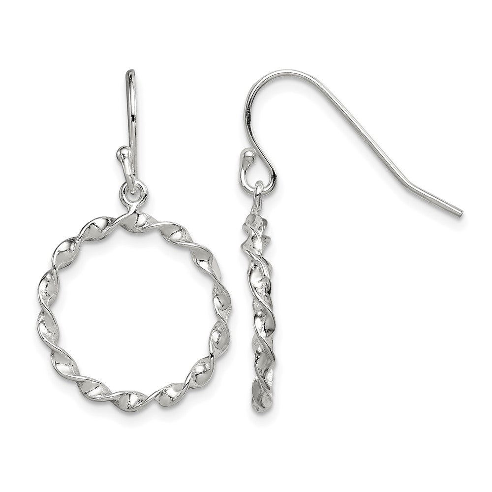 Sterling Silver Polished & Twisted Circle Dangle Shepherd Hook Earrings