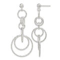 Sterling Silver Polished & Textured Circle Links Post Dangle Earrings