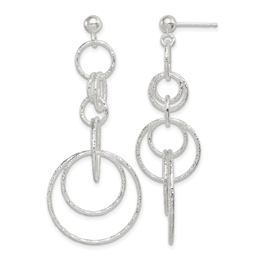 Sterling Silver Polished & Textured Circle Links Post Dangle Earrings