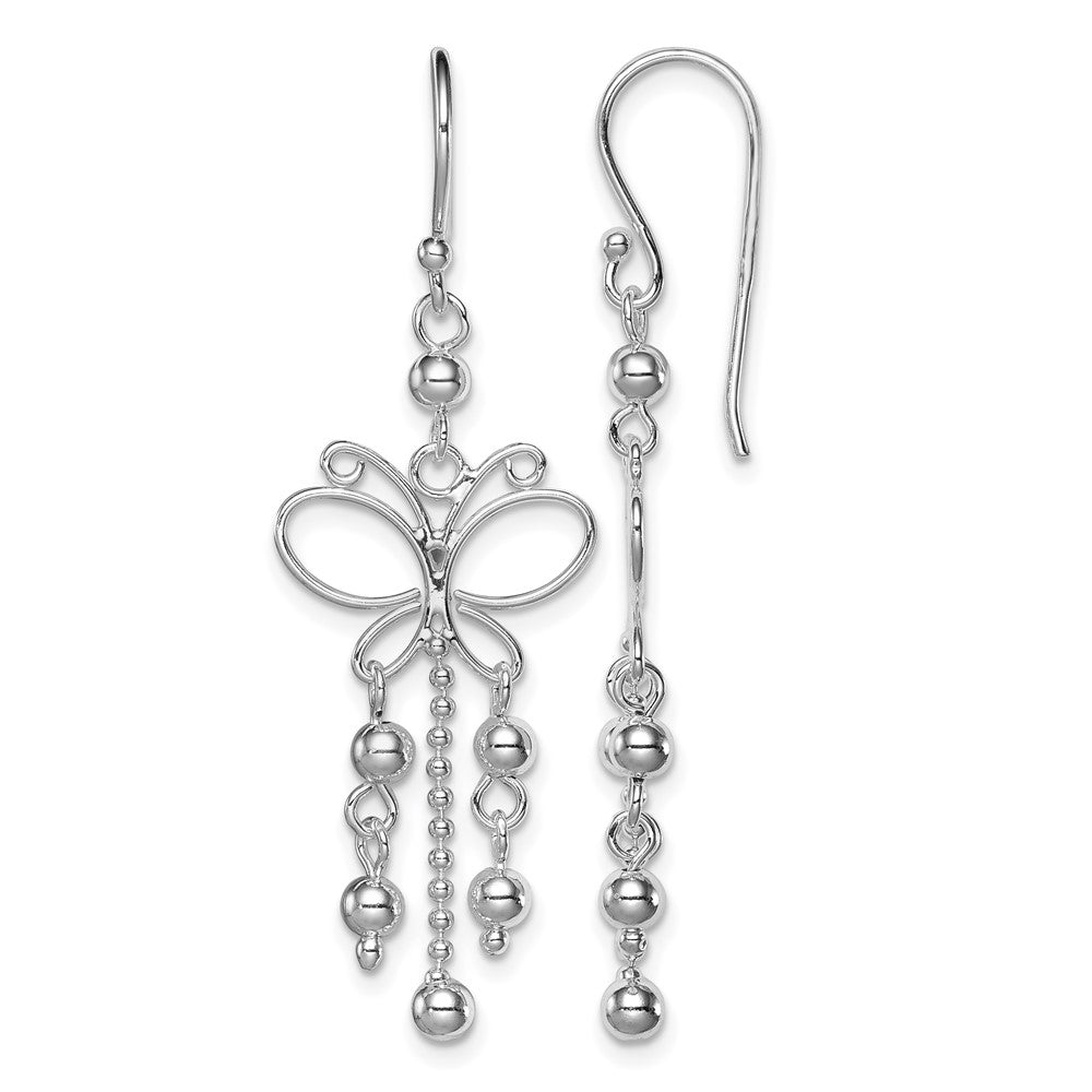 Sterling Silver Rhodium-plated Beaded Butterfly Dangle Earrings