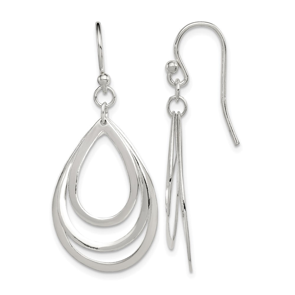Sterling Silver Polished Triple Teardrop Dangle Earrings
