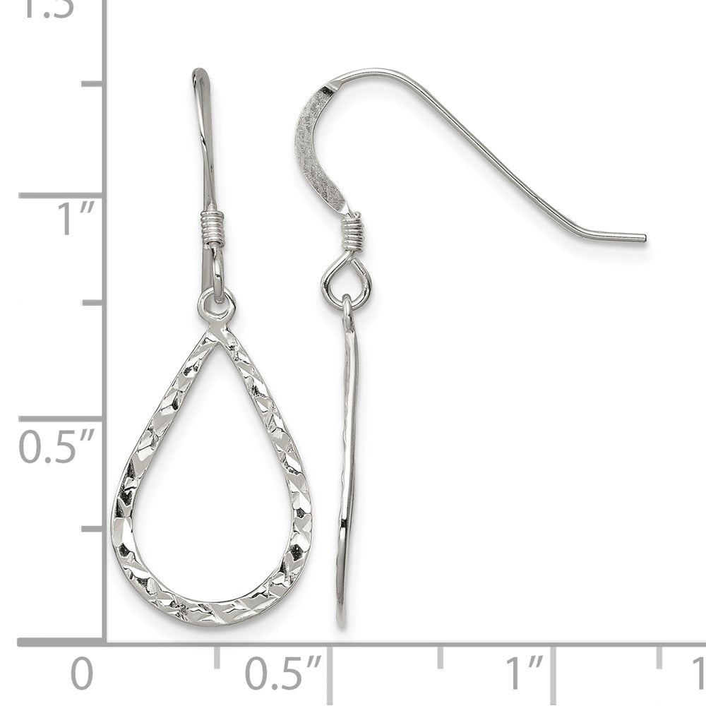 Sterling Silver Polished & D/C Teardrop Dangle Shepherd Hook Earrings