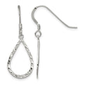 Sterling Silver Polished & D/C Teardrop Dangle Shepherd Hook Earrings