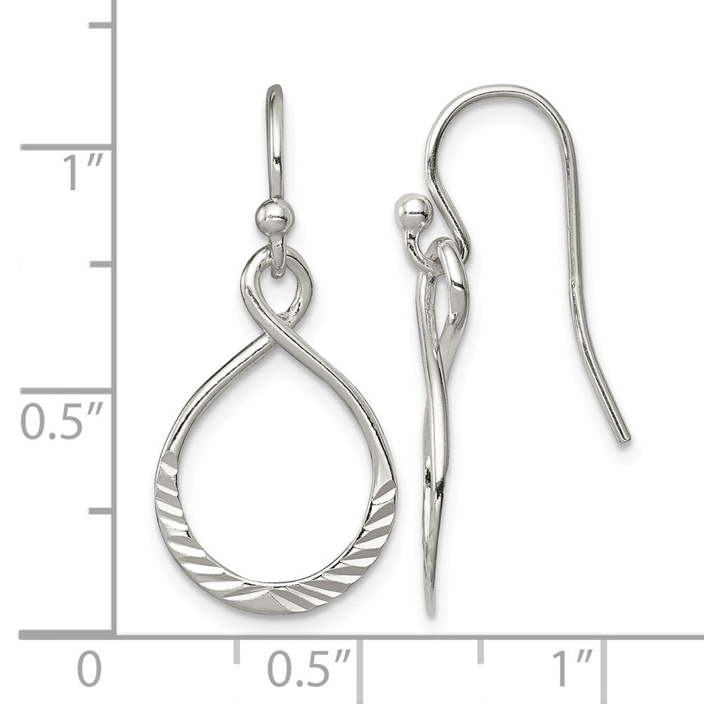 Sterling Silver Polished & Diamond-cut Infinity Oval Dangle Earrings