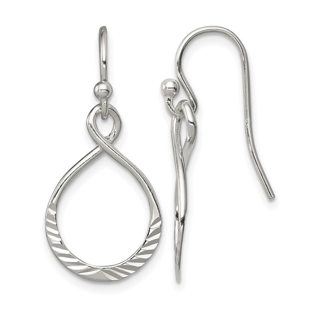 Sterling Silver Polished & Diamond-cut Infinity Oval Dangle Earrings