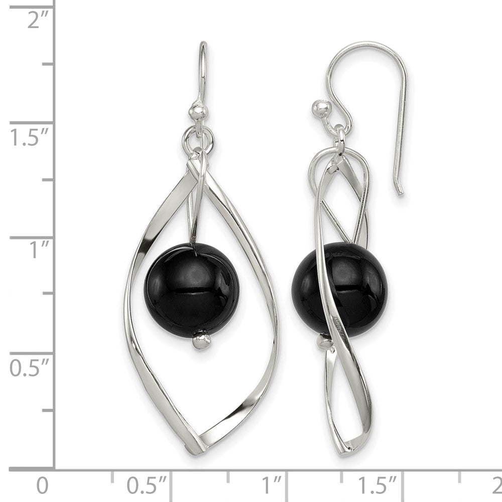 Sterling Silver Polished Onyx Twisted Dangle Earrings