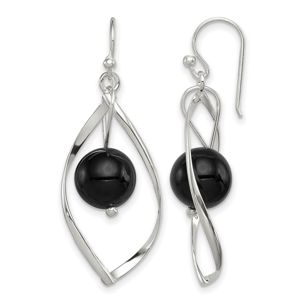 Sterling Silver Polished Onyx Twisted Dangle Earrings