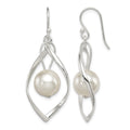 Sterling Silver Polished Simulated Pearl Twisted Dangle Earrings
