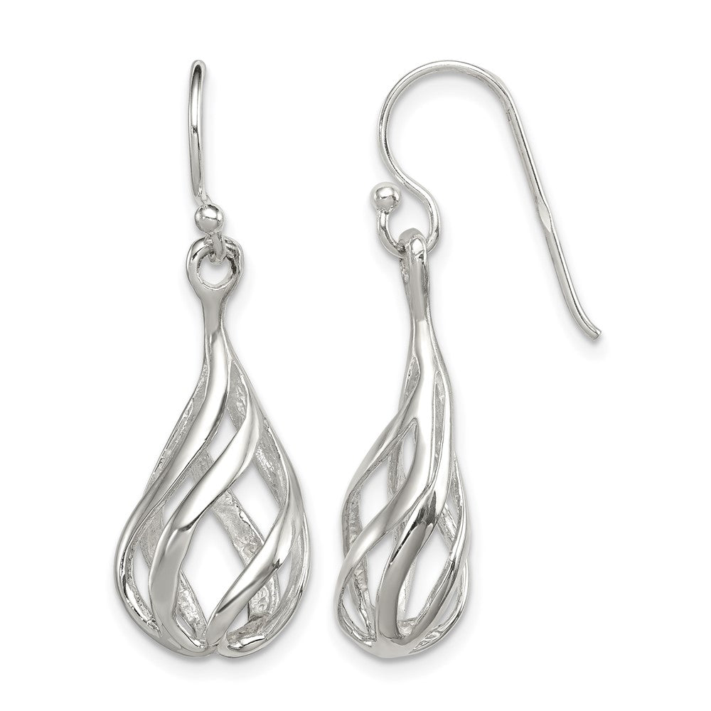 Sterling Silver Polished Fancy Twisted Teardrop Dangle Earrings