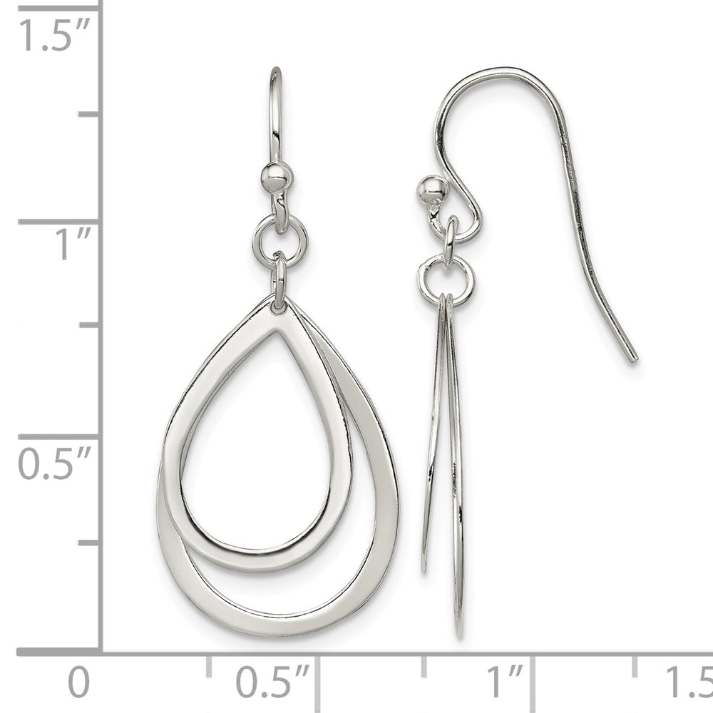 Sterling Silver Polished Double Teardrop Dangle Shepherd Hook Earrings