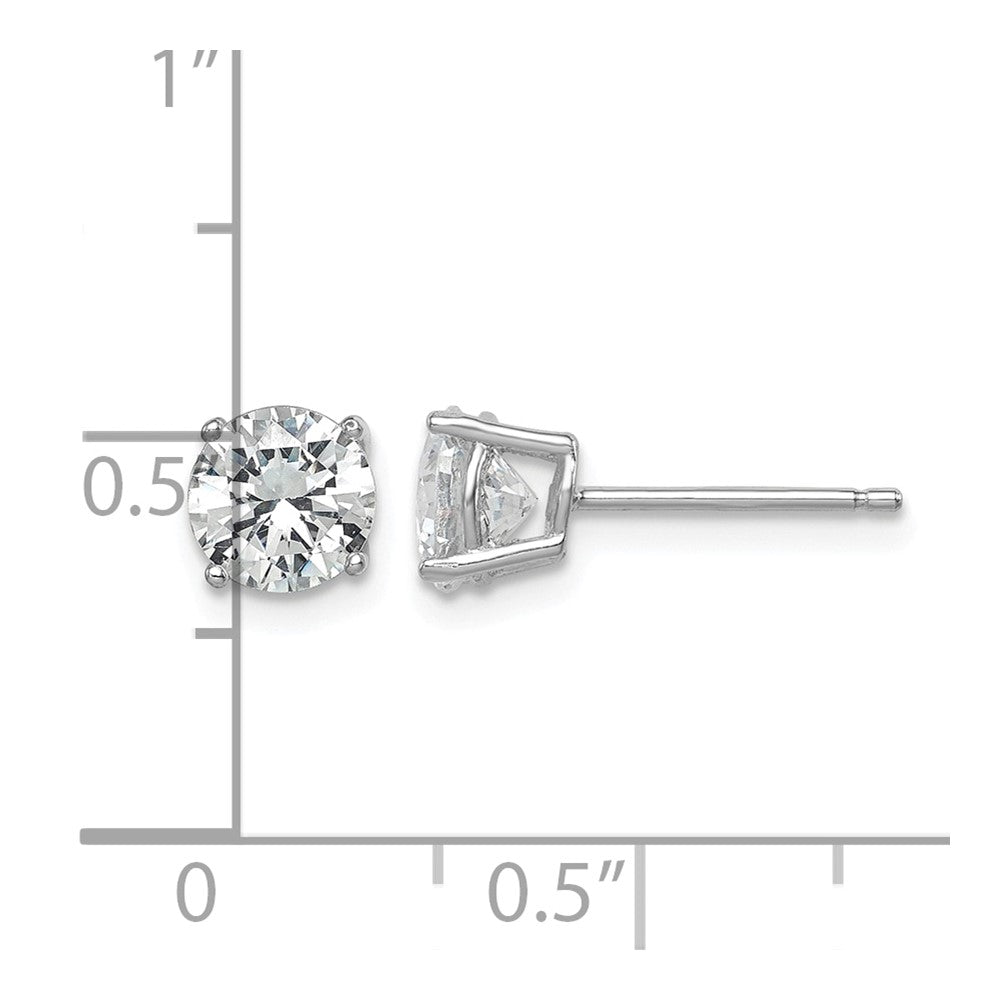 Sterling Silver Rhodium-plated Polished Round 6mm CZ Stud Earrings