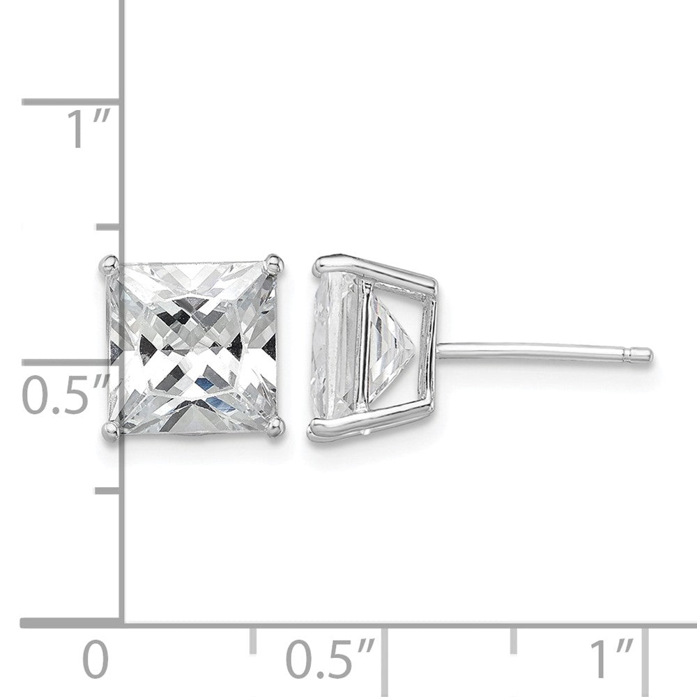 Sterling Silver Rhodium-plated Polished Square 8mm CZ Stud Earrings