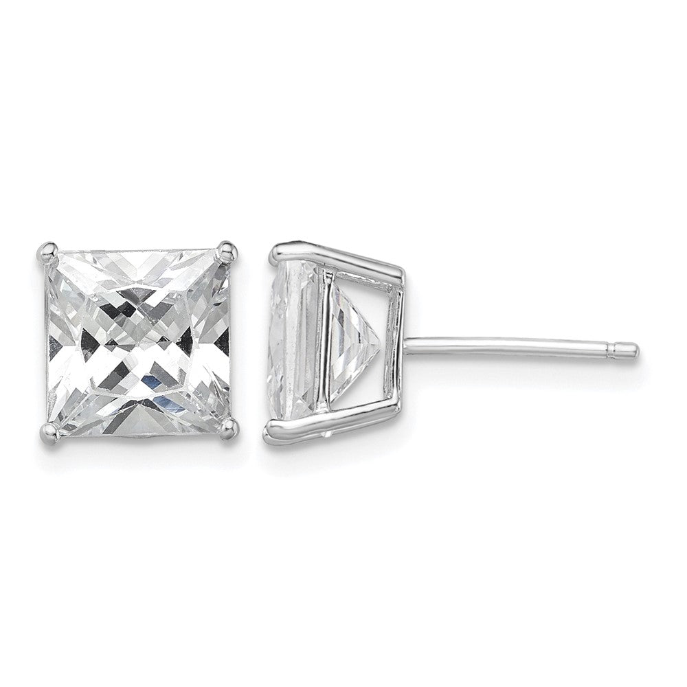 Sterling Silver Rhodium-plated Polished Square 8mm CZ Stud Earrings