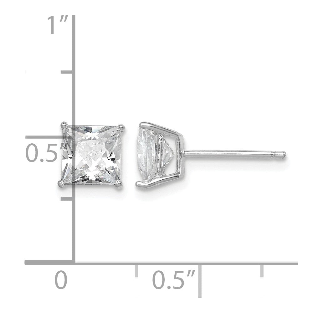 Sterling Silver Rhodium-plated Polished Square 6mm CZ Stud Earrings