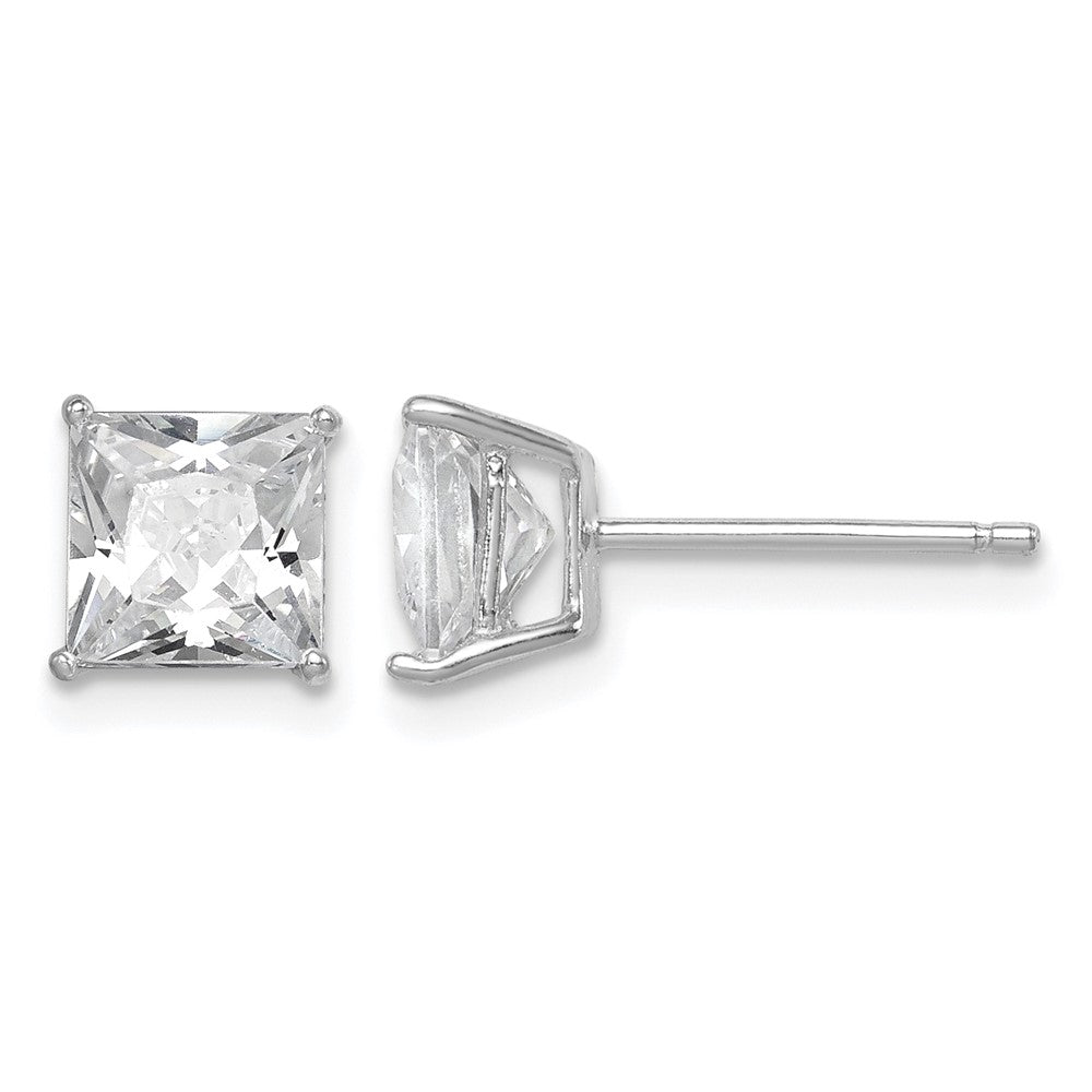 Sterling Silver Rhodium-plated Polished Square 6mm CZ Stud Earrings