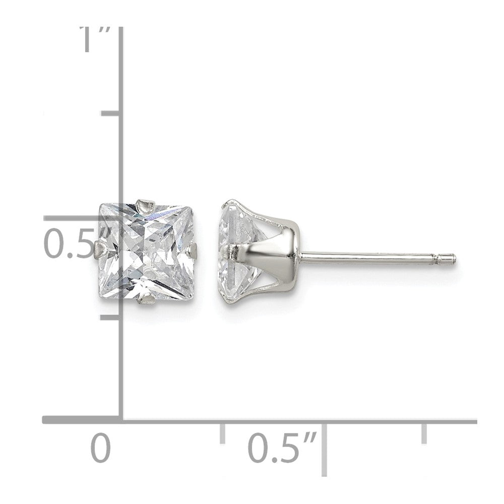 Sterling Silver Polished Princess 6mm CZ Snap Set Stud Earrings
