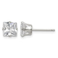 Sterling Silver Polished Princess 6mm CZ Snap Set Stud Earrings