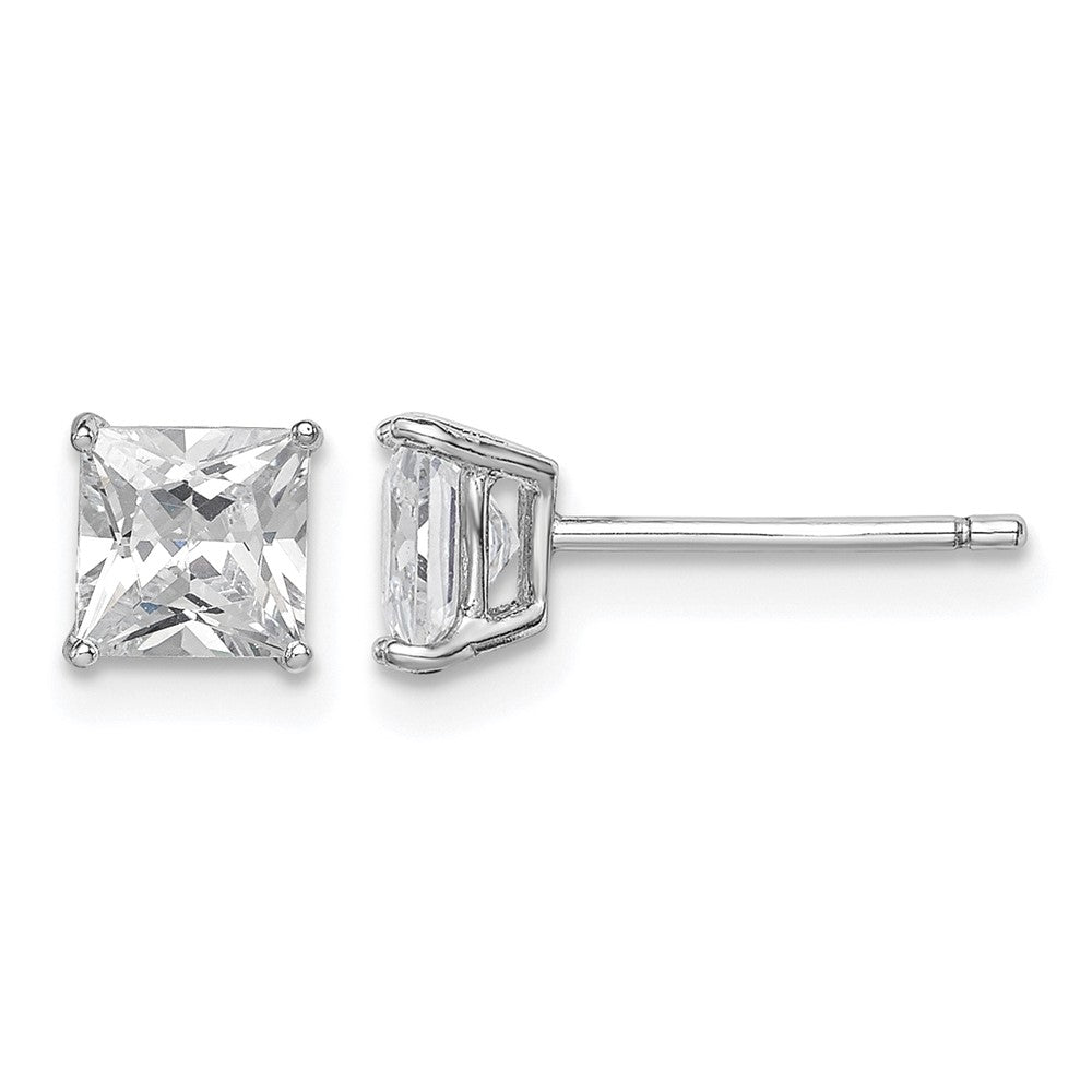 Sterling Silver Rhodium-plated Polished Square 5mm CZ Stud Earrings
