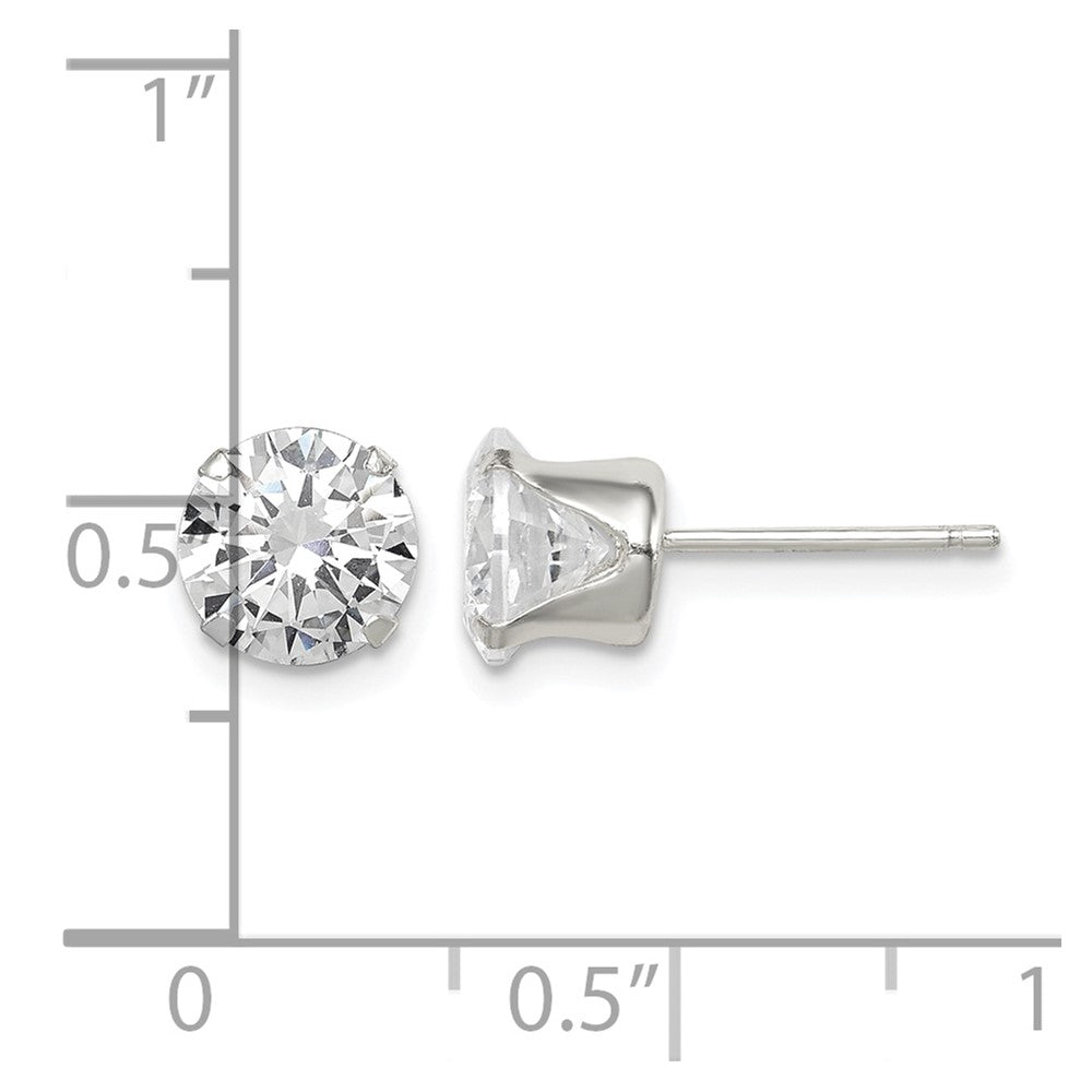 Sterling Silver Polished Round 7mm CZ Snap Set Stud Earrings