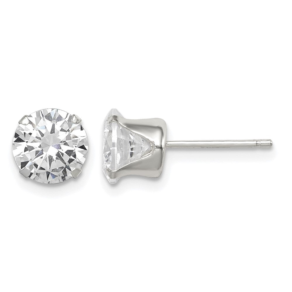 Sterling Silver Polished Round 7mm CZ Snap Set Stud Earrings