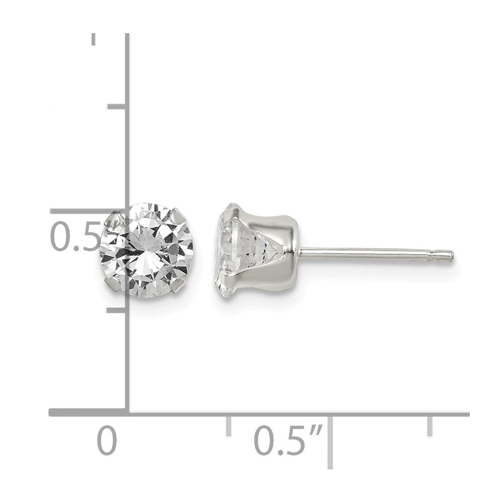 Sterling Silver Polished Round 6mm CZ Snap Set Stud Earrings
