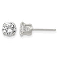 Sterling Silver Polished Round 6mm CZ Snap Set Stud Earrings