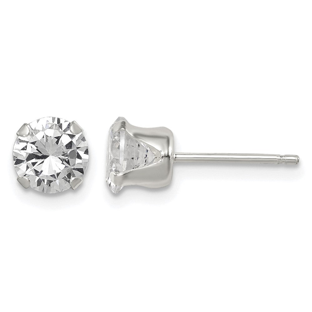 Sterling Silver Polished Round 6mm CZ Snap Set Stud Earrings