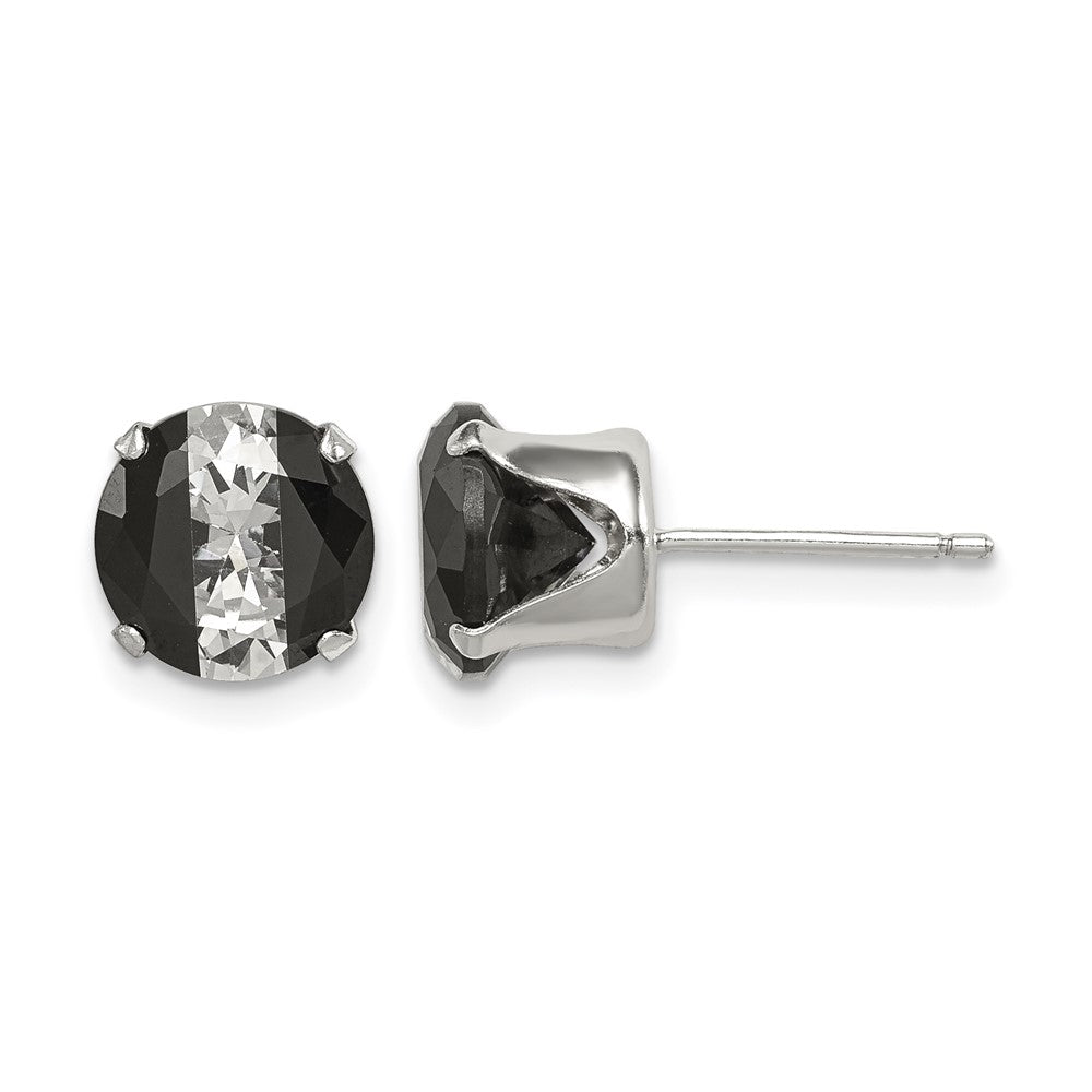 Sterling Silver Black & White 8mm Round CZ Snap-in Set Stud Earrings