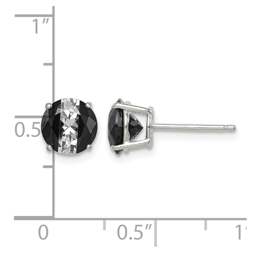 Sterling Silver RH-pltd Black/White 7mm Round CZ Basket Set Stud Earrings