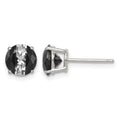 Sterling Silver RH-pltd Black/White 7mm Round CZ Basket Set Stud Earrings