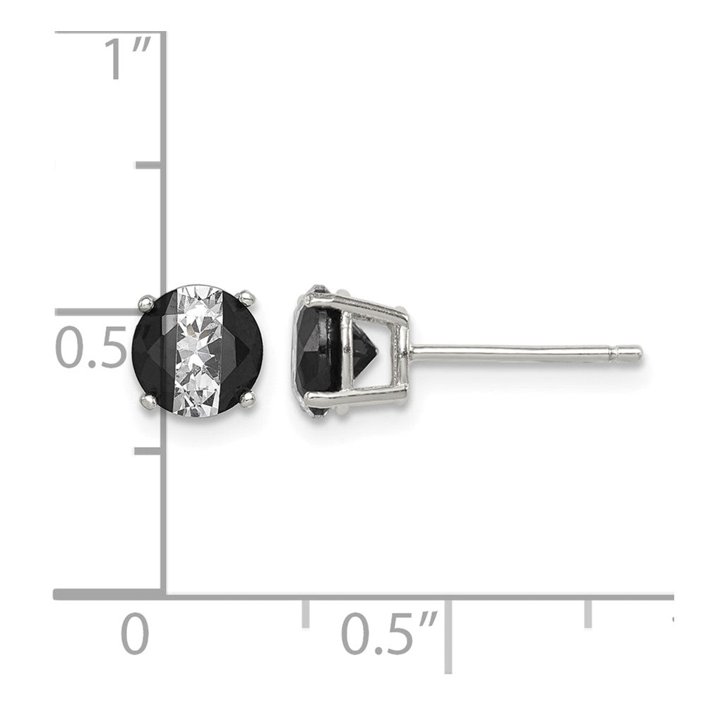 Sterling Silver RH-pltd Black/White 6mm Round CZ Basket Set Stud Earrings