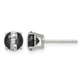 Sterling Silver RH-pltd Black/White 6mm Round CZ Basket Set Stud Earrings