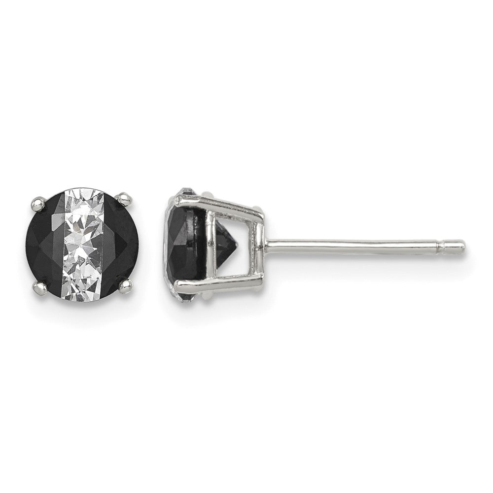 Sterling Silver RH-pltd Black/White 6mm Round CZ Basket Set Stud Earrings
