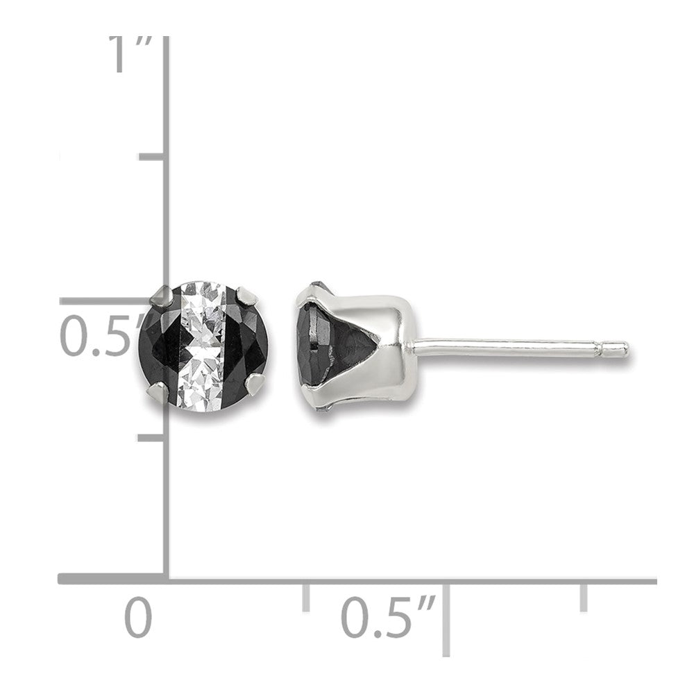 Sterling Silver Black & White 6mm Round CZ Snap-in Set Stud Earrings