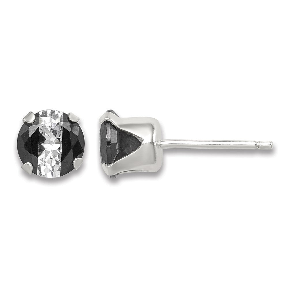Sterling Silver Black & White 6mm Round CZ Snap-in Set Stud Earrings