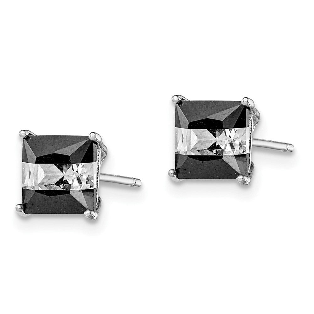 Sterling Silver RH-plated Black & White Square 6mm CZ Stud Earrings