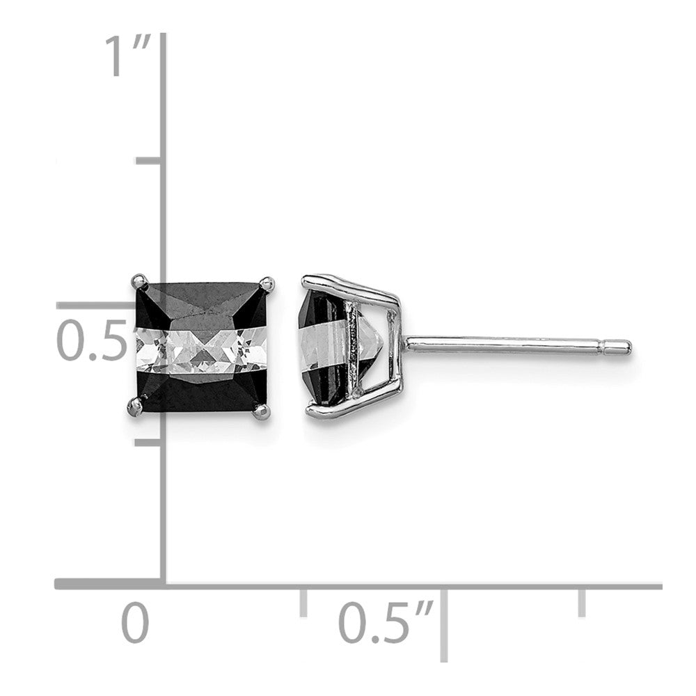 Sterling Silver RH-plated Black & White Square 6mm CZ Stud Earrings