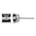 Sterling Silver RH-plated Black & White Square 6mm CZ Stud Earrings