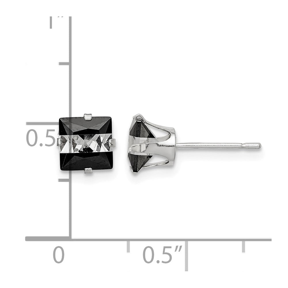 Sterling Silver Black & White 6mm Square CZ Snap-in Set Stud Earrings
