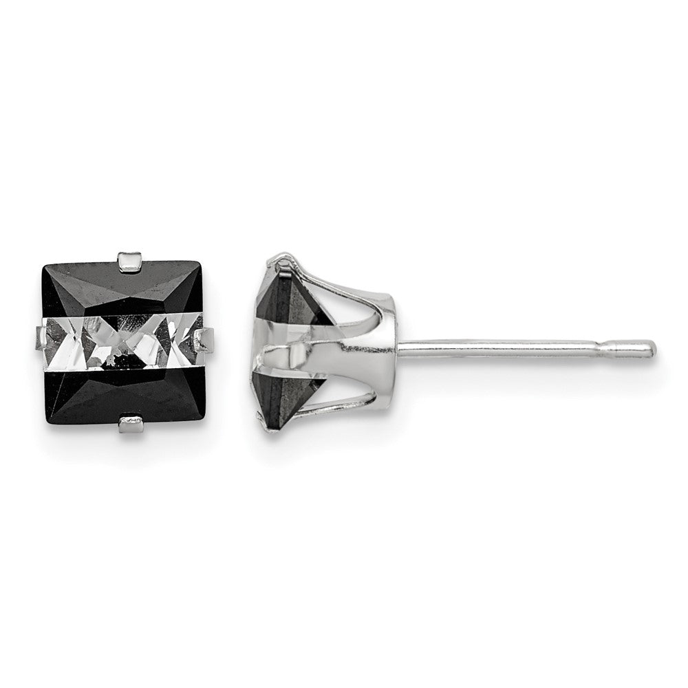 Sterling Silver Black & White 6mm Square CZ Snap-in Set Stud Earrings