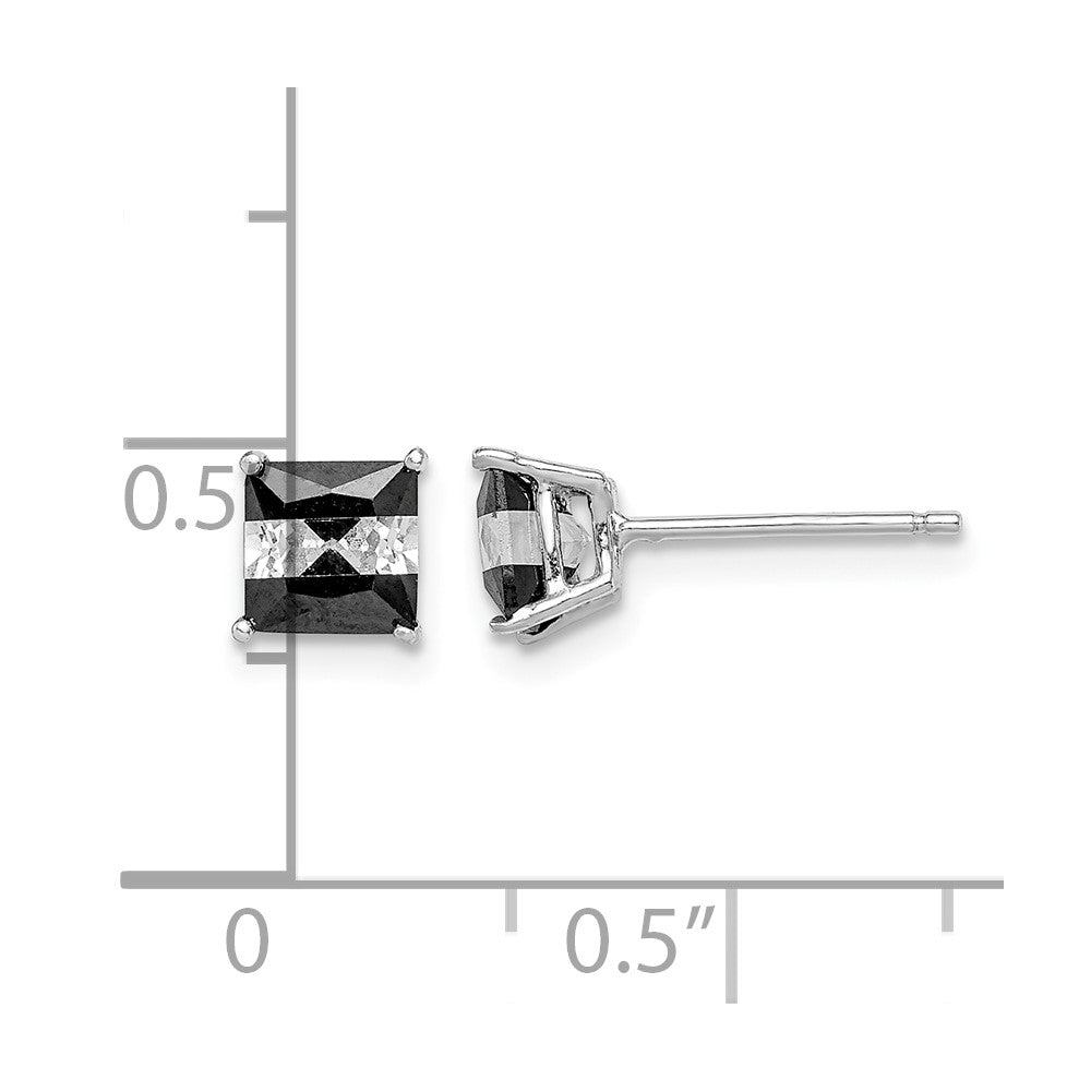 Sterling Silver RH-plated Black & White Square 5mm CZ Stud Earrings