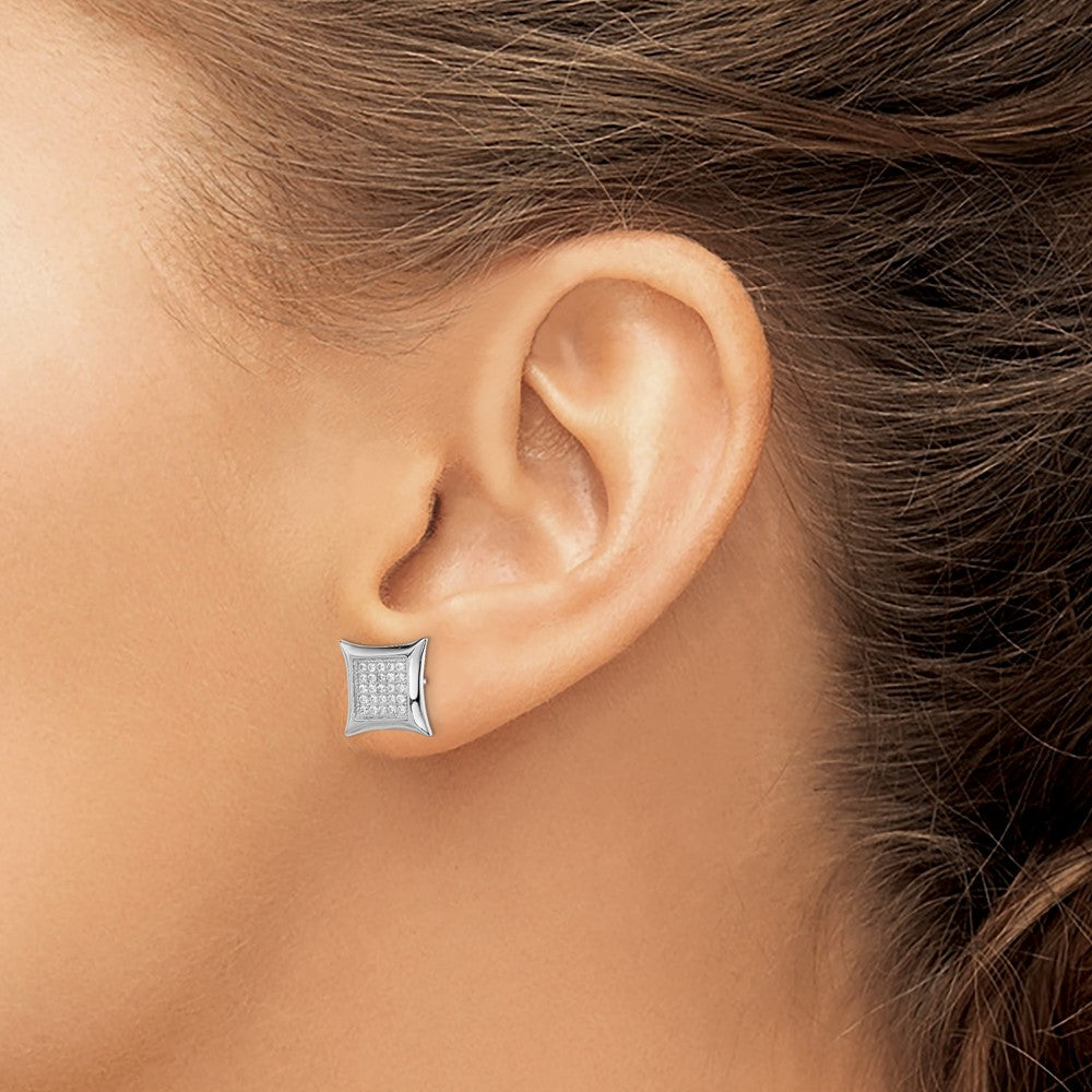 Sterling Silver Rhodium-plated Polished Pavé CZ Square Post Earrings