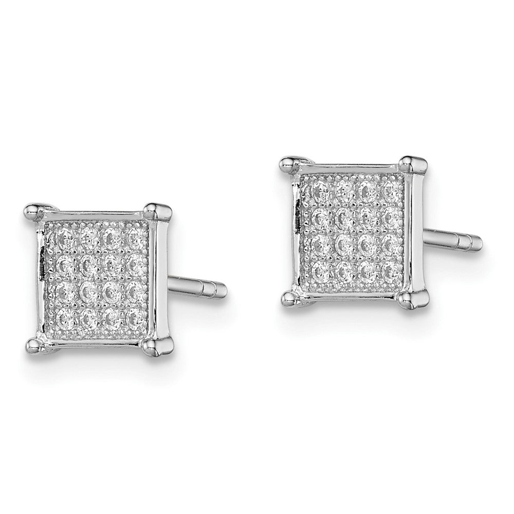 Sterling Silver Rhodium-plated Polished Pavé CZ Square Post Earrings