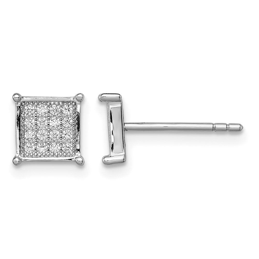 Sterling Silver Rhodium-plated Polished Pavé CZ Square Post Earrings