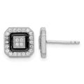 Sterling Silver RH-plated Black Enamel & Pavé CZ Square Halo Post Earrings