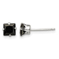 Sterling Silver Polished Black Square 5mm CZ Snap-in Set Stud Earrings